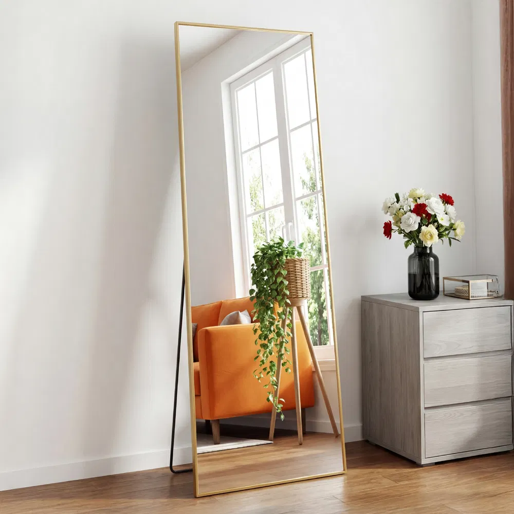 59X16" Full Length Mirror with Stand Floor Mirror with Aluminum Alloy Frame Body Wall-Mounted Mirrors For Bedroom Bathroom image 10