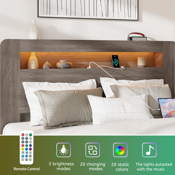 Bed Frame Queen Size, Wood Platform Bed Frame with Storage LED Light Headboard and 2 USB , Noise Free,No Box Spring Needed and Easy Assembly Tool,Large Under Bed Storage,Dark Gray-10
