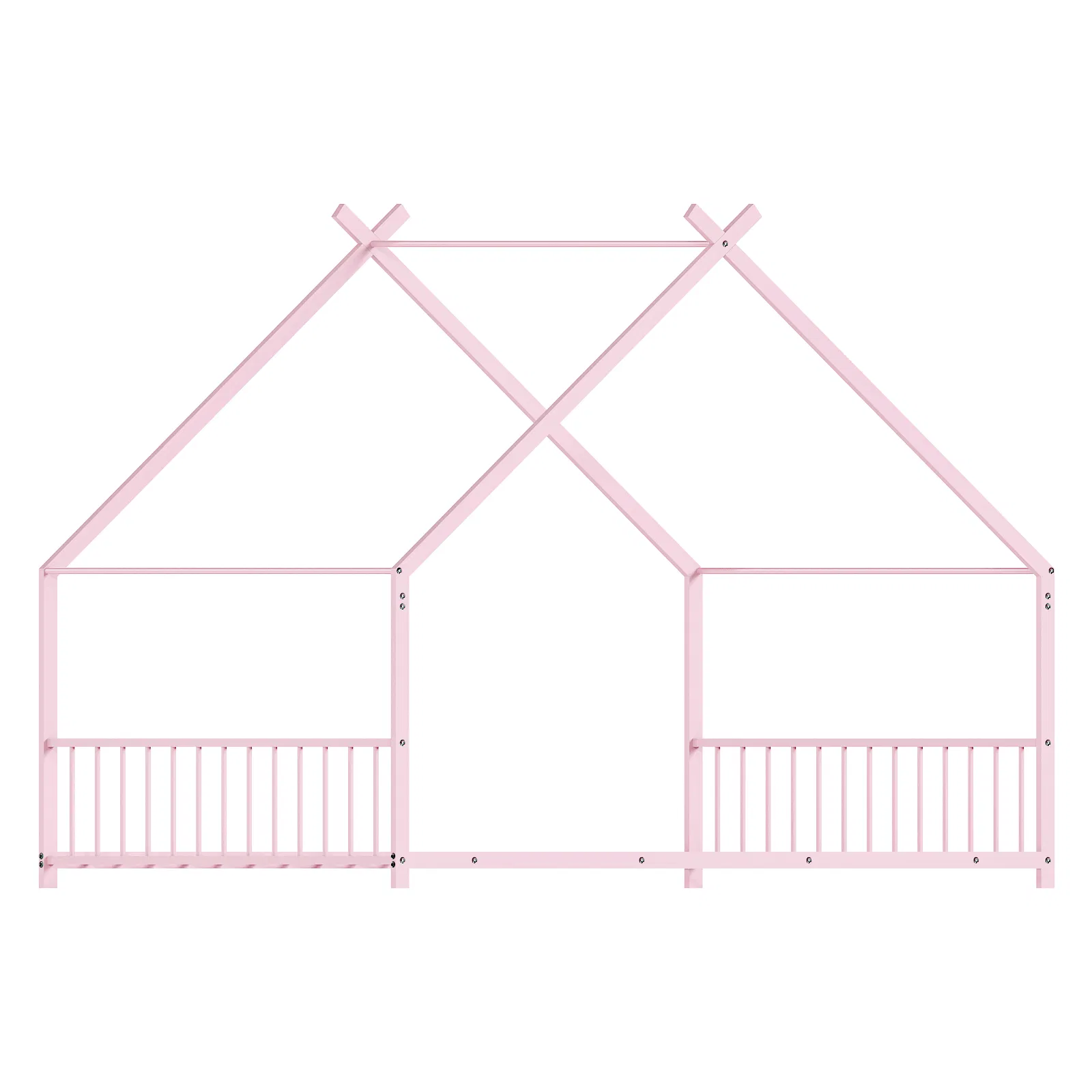 Pink Flat Bed House Shape with Side Guardrails Twin Children's Iron Bed image 6