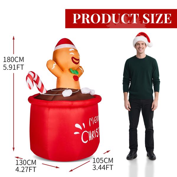 6.5FT Lighted Christmas Inflatable Decoration, Inflatable Gingerbread Man in Cup, Funny Blow Up Yard Decorations with Built-in LED Lights for Holiday Party Front Yard Lawn Garden Decor-15