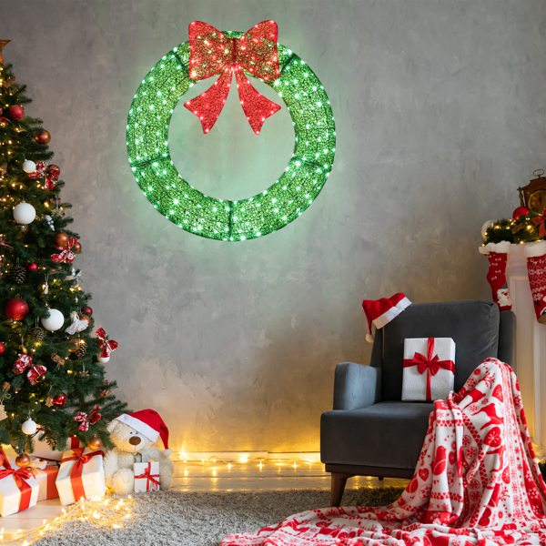 36in Pre-lit Outdoor Christmas Wreath Decoration, Lighted Metal Wreath with Red Bow, Remote Control LED Lights with Timer, for Front Door Gate Wall Indoor Outdoor Holiday Party-21