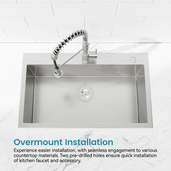 Kitchen Sink, 27″x19″ Single Bowl, Overmount Handmade Sink in Dark Gray, with US Standard Drain and Hook[Unable to ship on weekends,usps/fedex]-16
