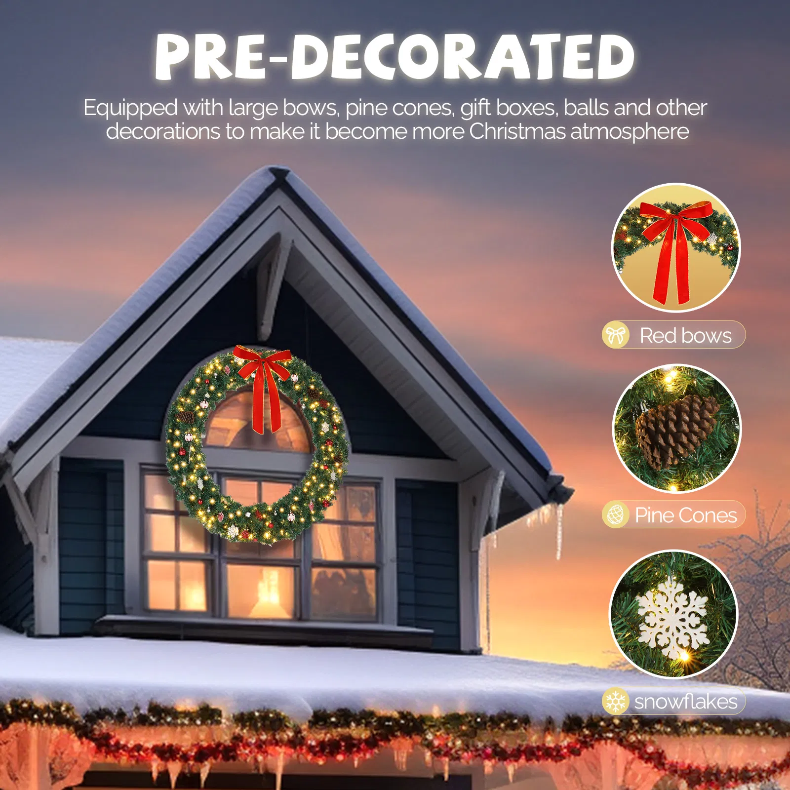 48in 150 Lights 450 Branches PVC Bow Decoration Garland Garden Garland Decoration Green image 7