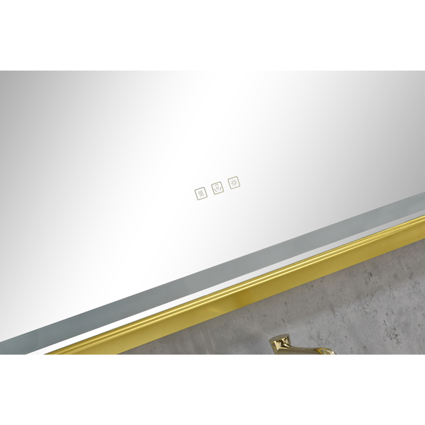 42x24 英寸 LED 前照光浴室镜, 带金属框架, 壁挂式梳妆镜, 带智能触摸按钮, 防雾, 记忆功能, 3 种颜色, 无级调光化妆镜(水平/垂直)-15