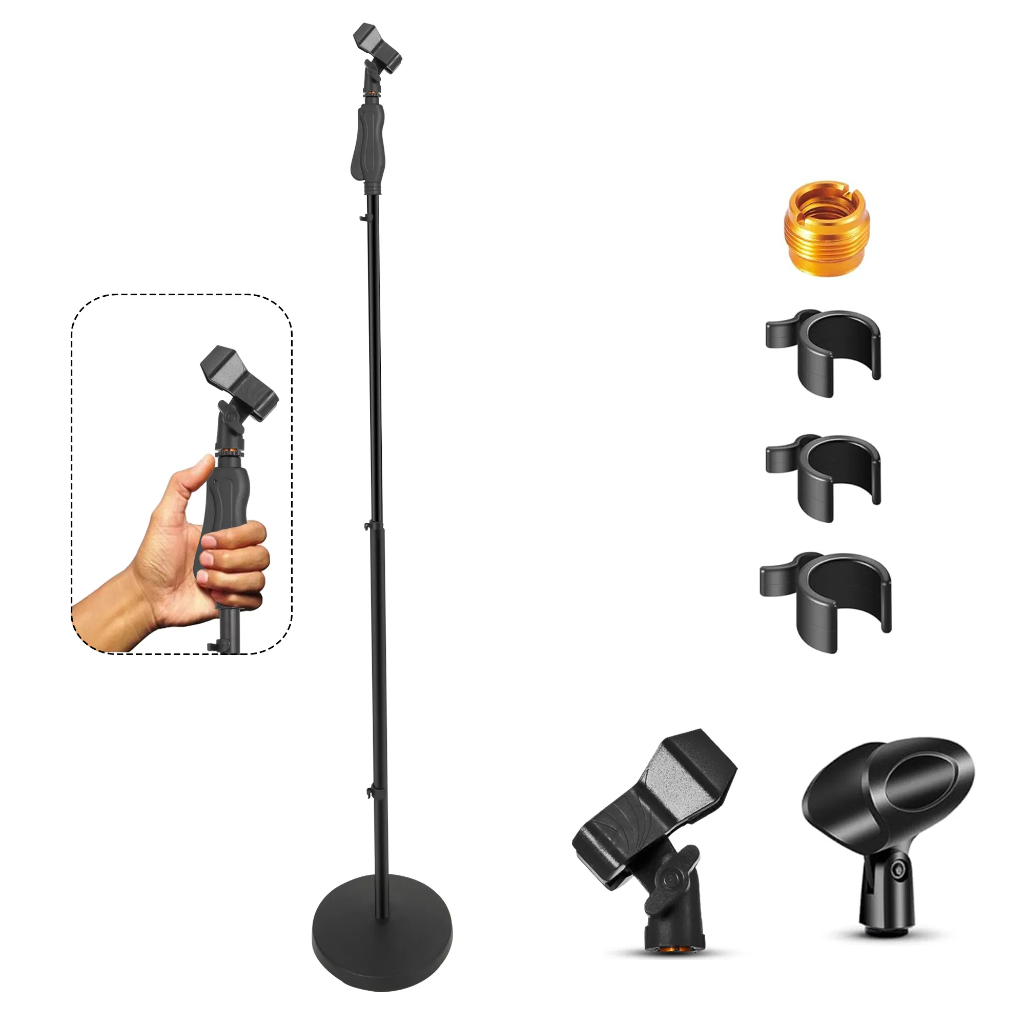5 Core Microphone Stand Floor Height Adjustable Mic Holder Round Base