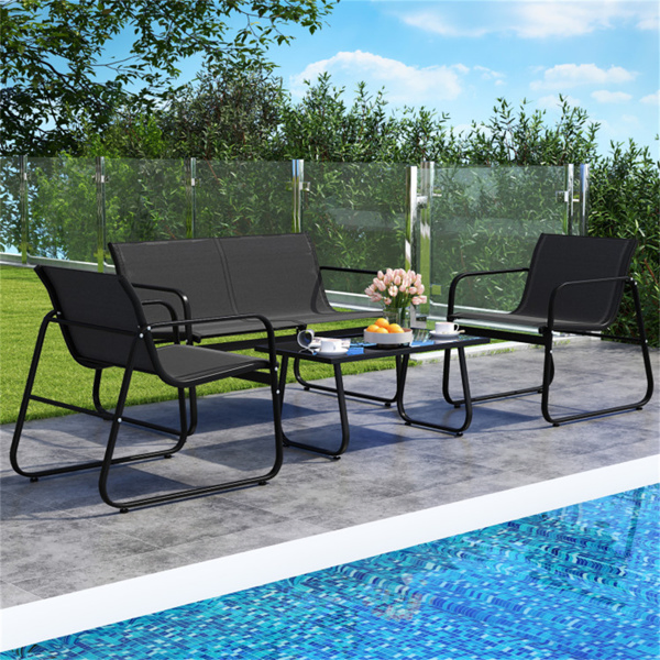   4-Piece Outdoor Conversation Set (Black) - 2 Chairs + 1 Loveseat + 1 Coffee Table,Patio Furniture Set-21