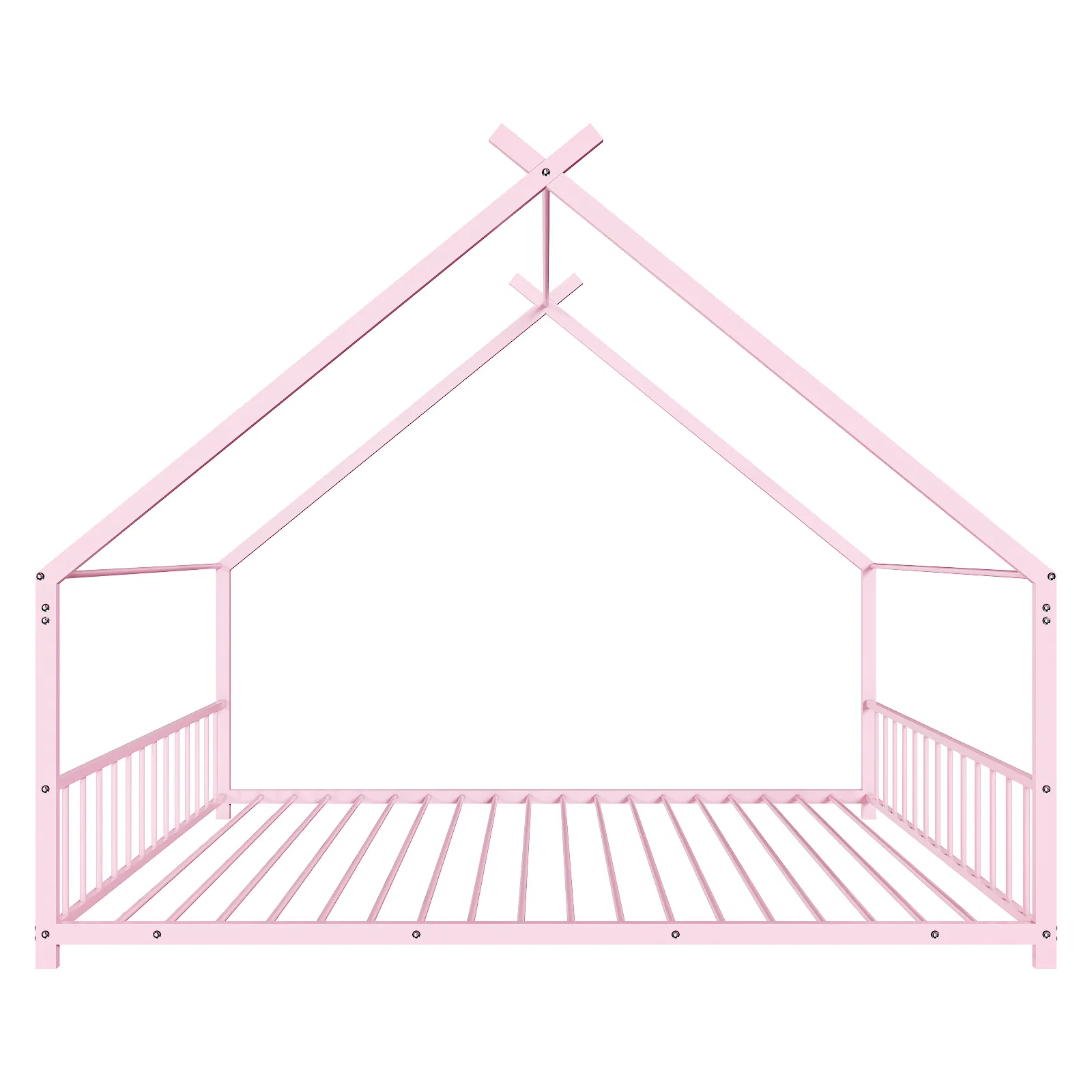 Pink Flat Bed House Shape with Side Guardrails Twin Children's Iron Bed image 4