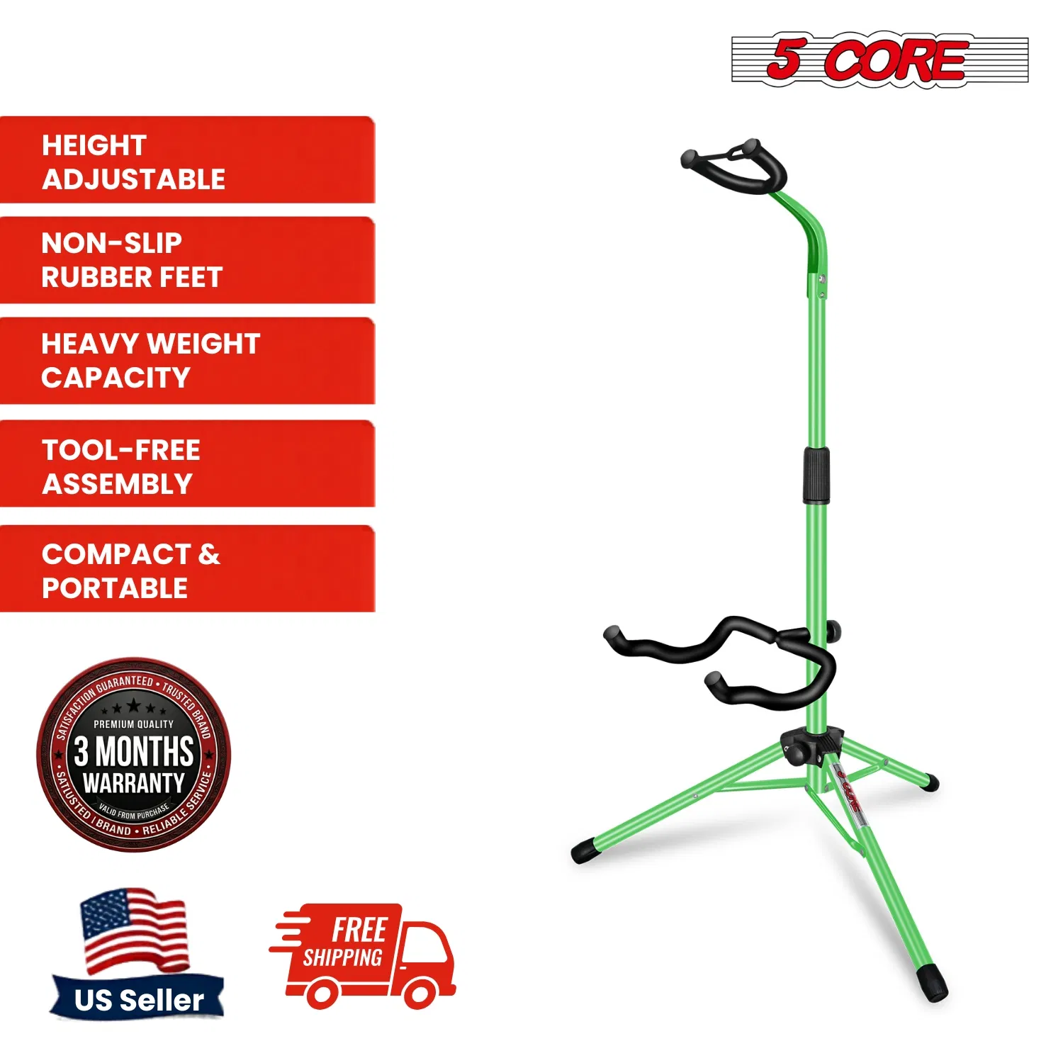 5 Core Guitar Stand Floor Adjustable Heavy Duty w Neck Holder for Acoustic Electric Classic Bass image 2