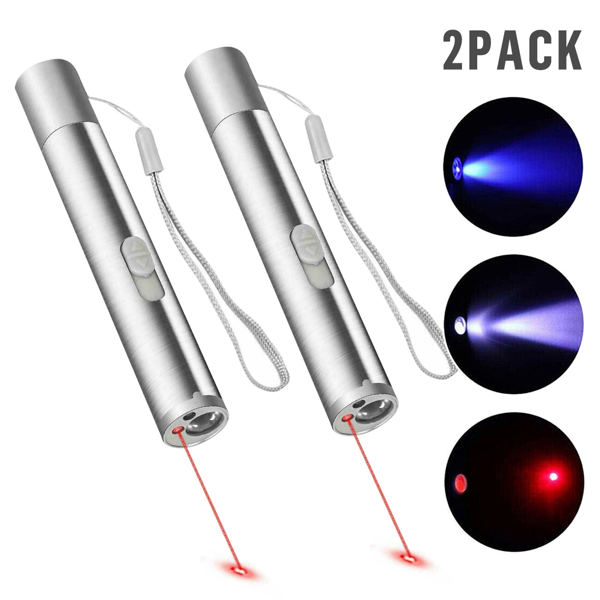 2PCS 3 in1 1mw USB Rechargeable Pet Toy Pen Flashlight Red laser Beam UV Light 3-Modes Lamp-17