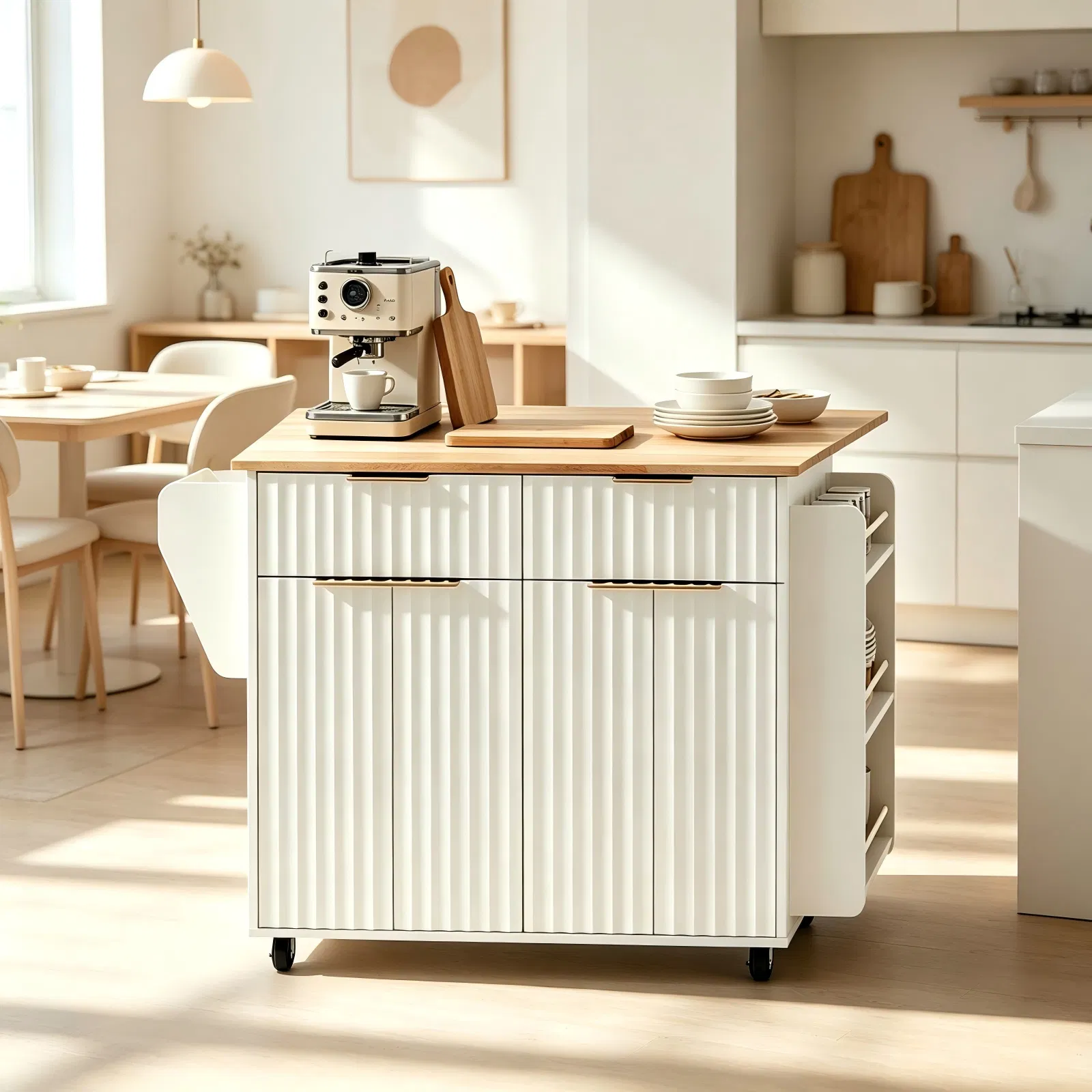 (Do Not Sale on Amazon) 4-Door 2-Drawer Grille Food Cart Champagne Gold Thermoformed Door Panels Bakelite Handles Bakelite Countertop MDF Cabinets and Serving Sideboard 43.07*29.17*32.68in White image 7