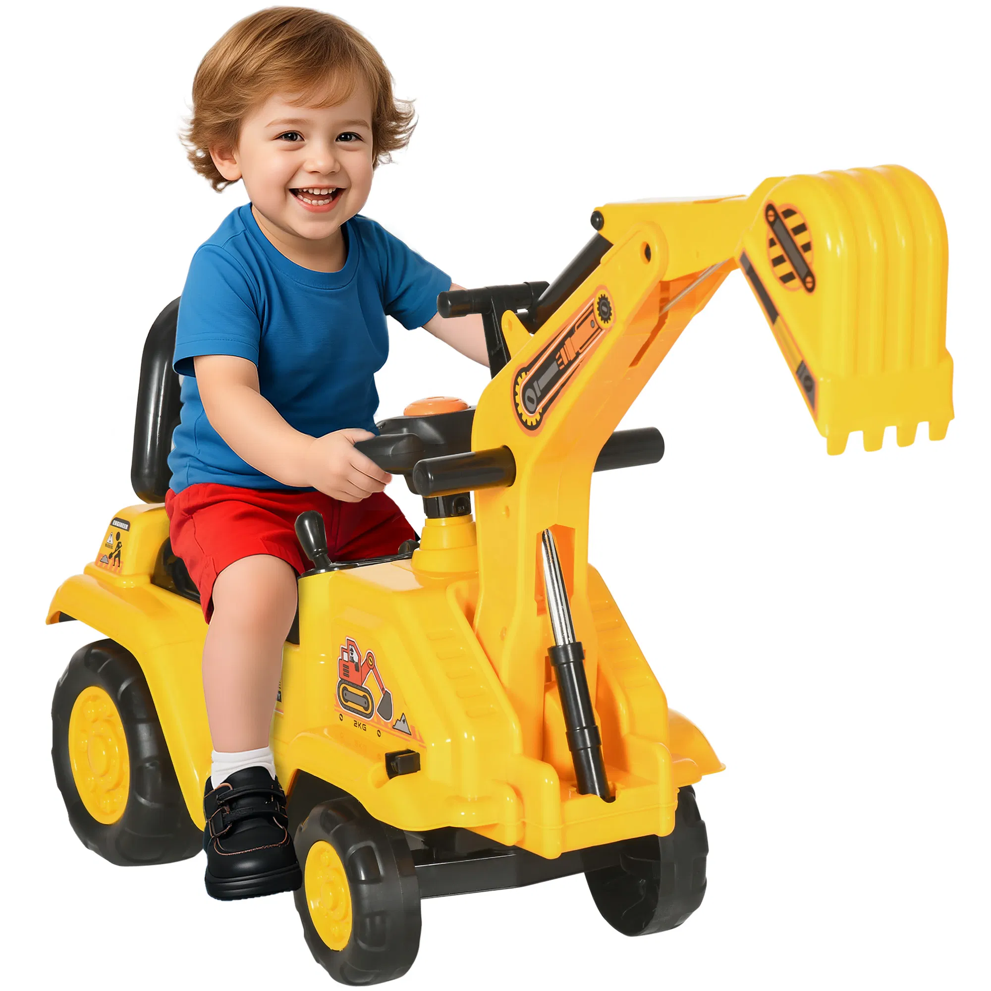 NO POWER 3 in 1 Ride on Toy Excavator Digger Scooter Pulling — photo 2