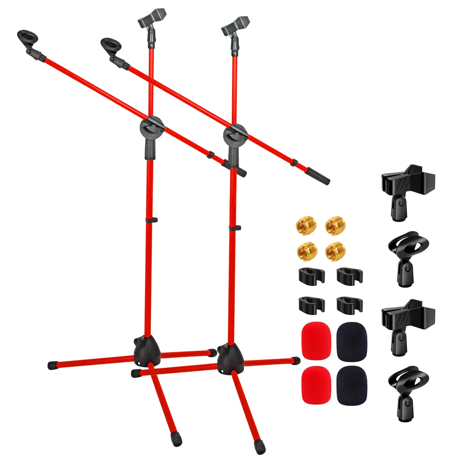 5 Core 2Pcs Mic Stand Floor Height Adjustable Tripod Microphone Stands w Extending Telescoping Boom Arm