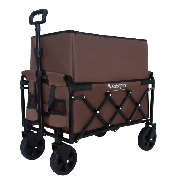Expandable Dual-Layer Utility Wagon with 100% Extra Space - Grocery Cart for Camping, Shopping, Sports, Gardening, Fishing, Supports 225lbs, Brown -27