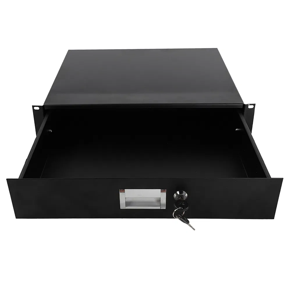 19" 2U Steel Plate DJ Drawer Equipment Cabinet with Keys Black image 9