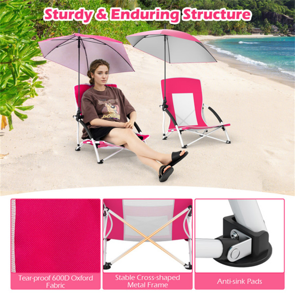 2 Pack Pink Umbrella Chair for Adults with Adjustable Parasol, Portable Backpack Beach Chair-19