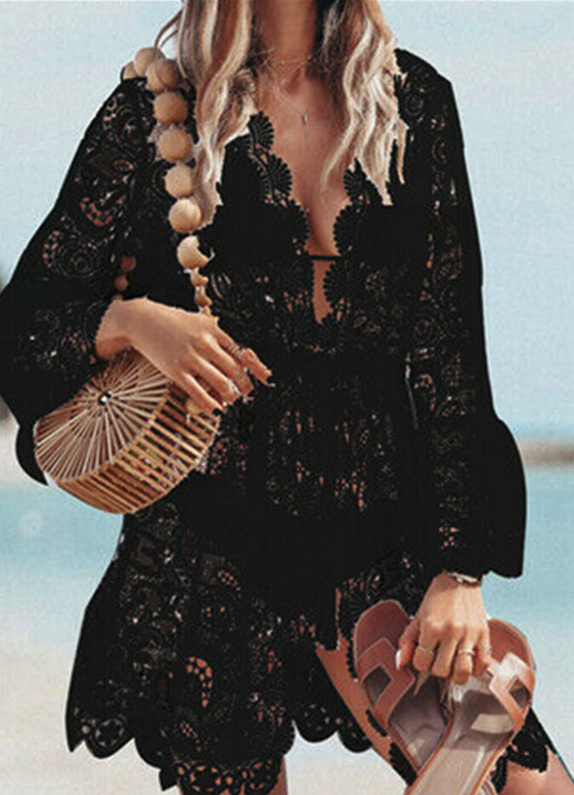 Lace Bathing Suit Cover Up Boho Beach Women Maxi Bikini Sundress Dress Summer US image 5