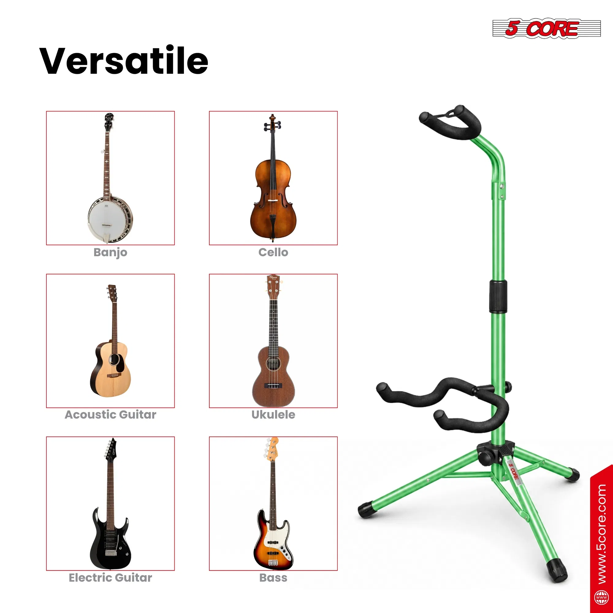 5 Core Guitar Stand Floor Adjustable Heavy Duty w Neck Holder for Acoustic Electric Classic Bass image 4