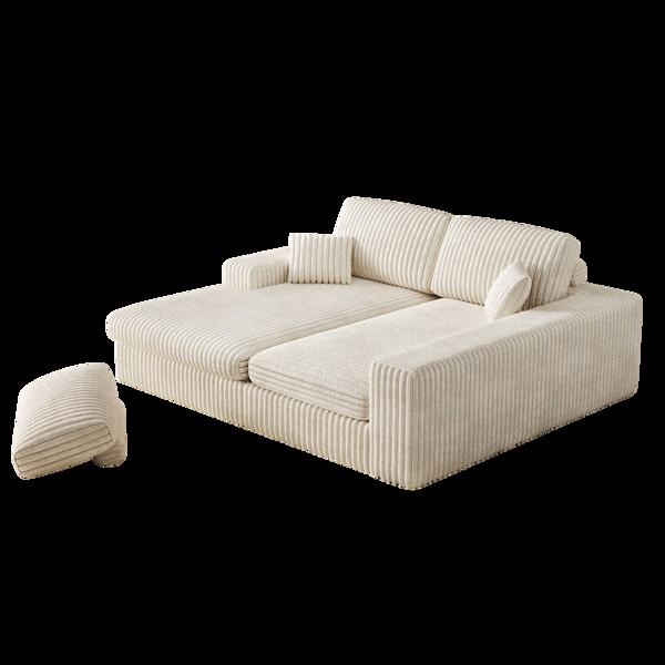 114.5'Modern Corduroy Modular foam Sofa, Recliner Seat reversible Sofa, 2in1 Sofa with Recliner and L-Shaped Sofa Combination with Three Cushion Neck Pillow Combination and Two Throw Pillows 2 package-34