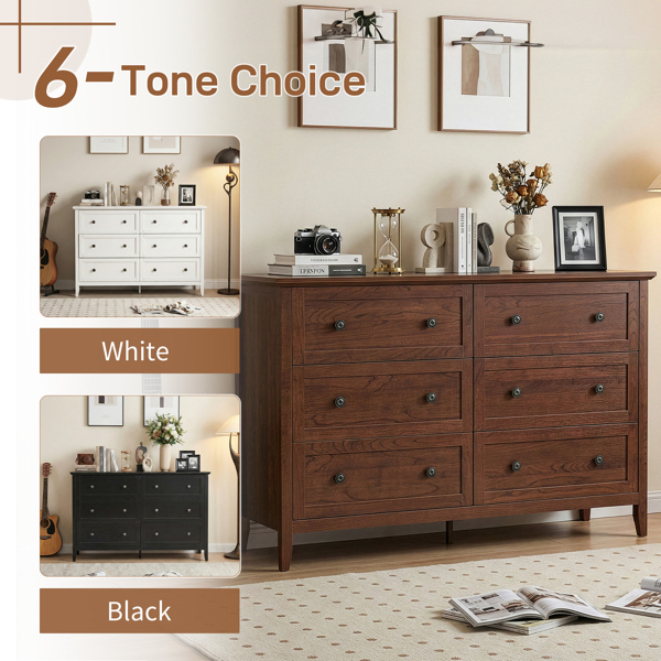 Brown (1061 Solid Cherry Wood) P2 Particleboard + MDF, Melamine finish, 120*40*80cm, Framed construction, Double row of six drawers with double handles, Drawer cabinet-15