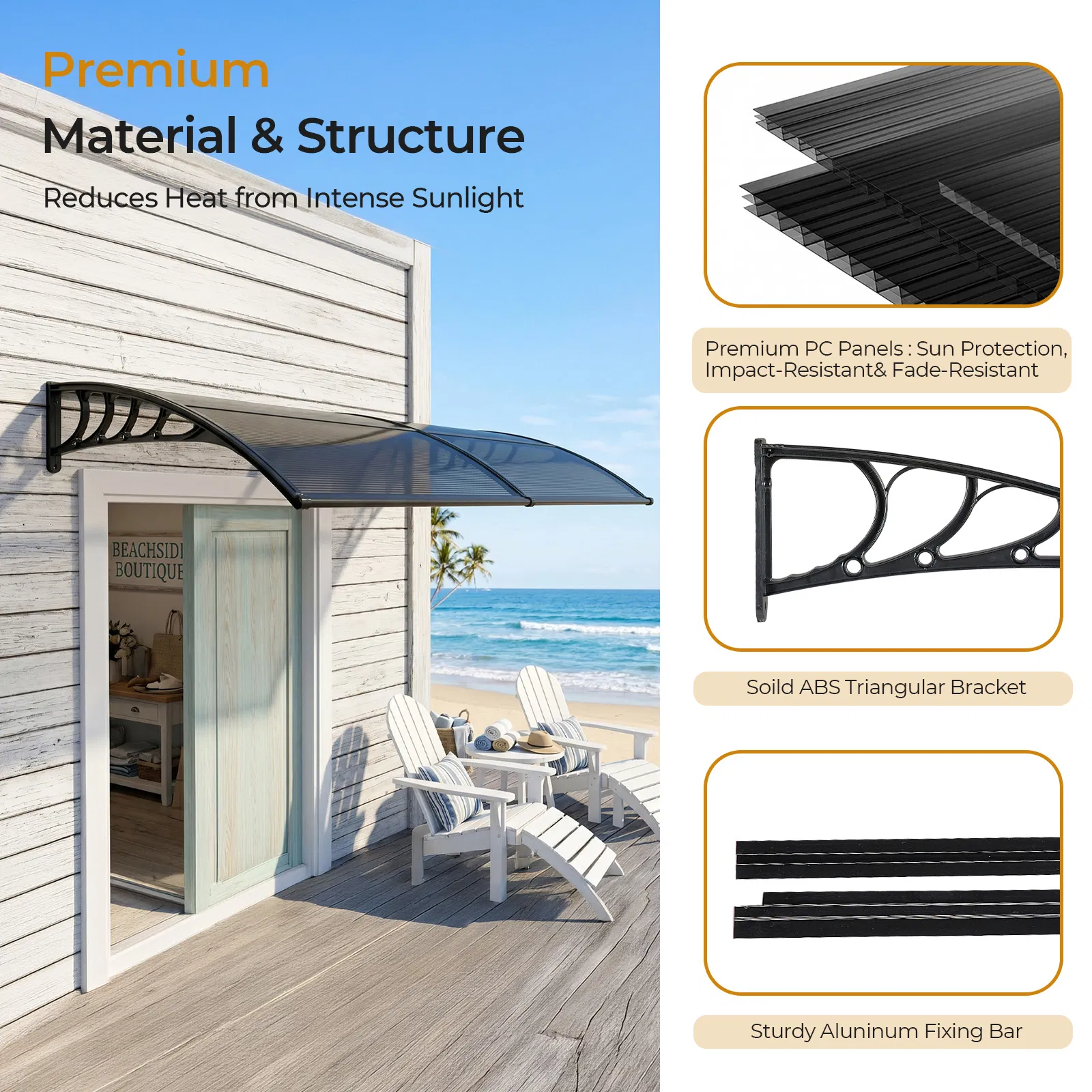 Awning for Door Entrance with Drainage Sink, 40x80 Inch Window Canopy Exterior, UV Rain Snow Protection… image 6