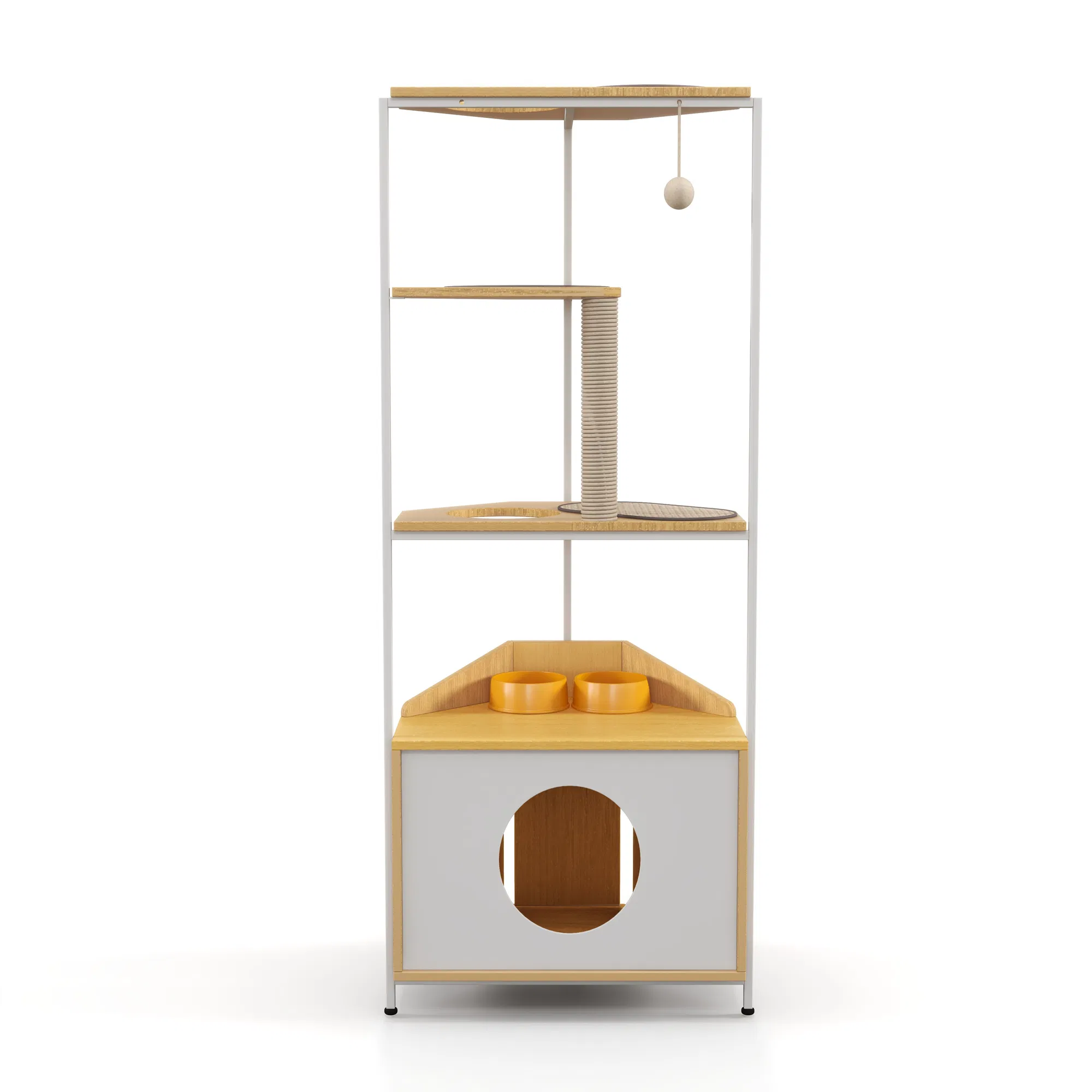 Corner Cat Tower, Cat Tree with Scratching Post, Cat Condo with Feeding Station and Climbing Platforms… image 19