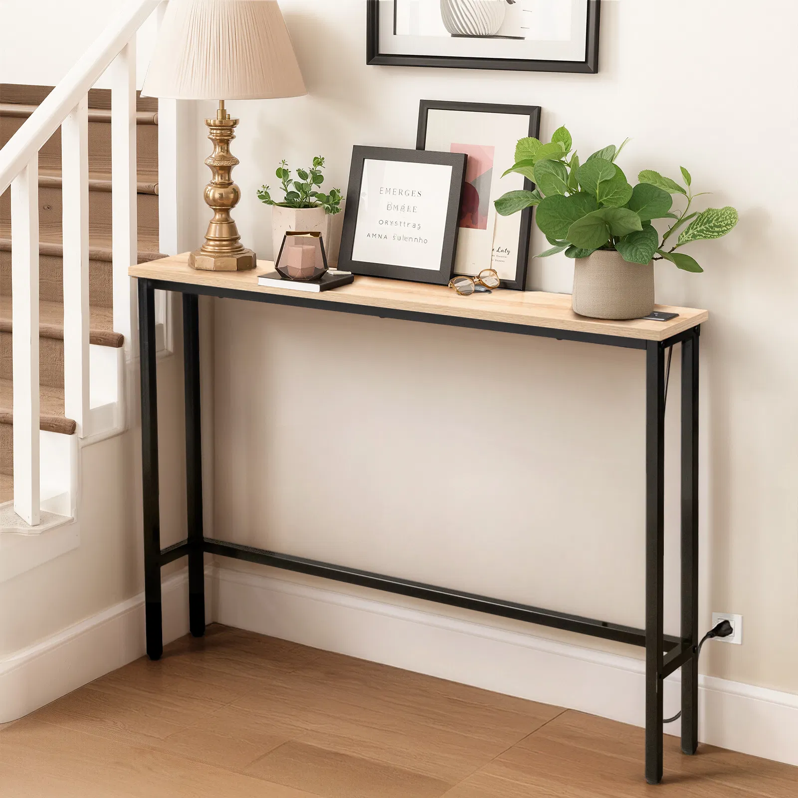 39.4" Narrow Console Sofa Table with Power Outlets and USB Ports, Skinny Couch Table with Metal Frame and… image 10