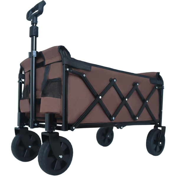 Expandable Dual-Layer Utility Wagon with 100% Extra Space - Grocery Cart for Camping, Shopping, Sports, Gardening, Fishing, Supports 225lbs, Brown -38