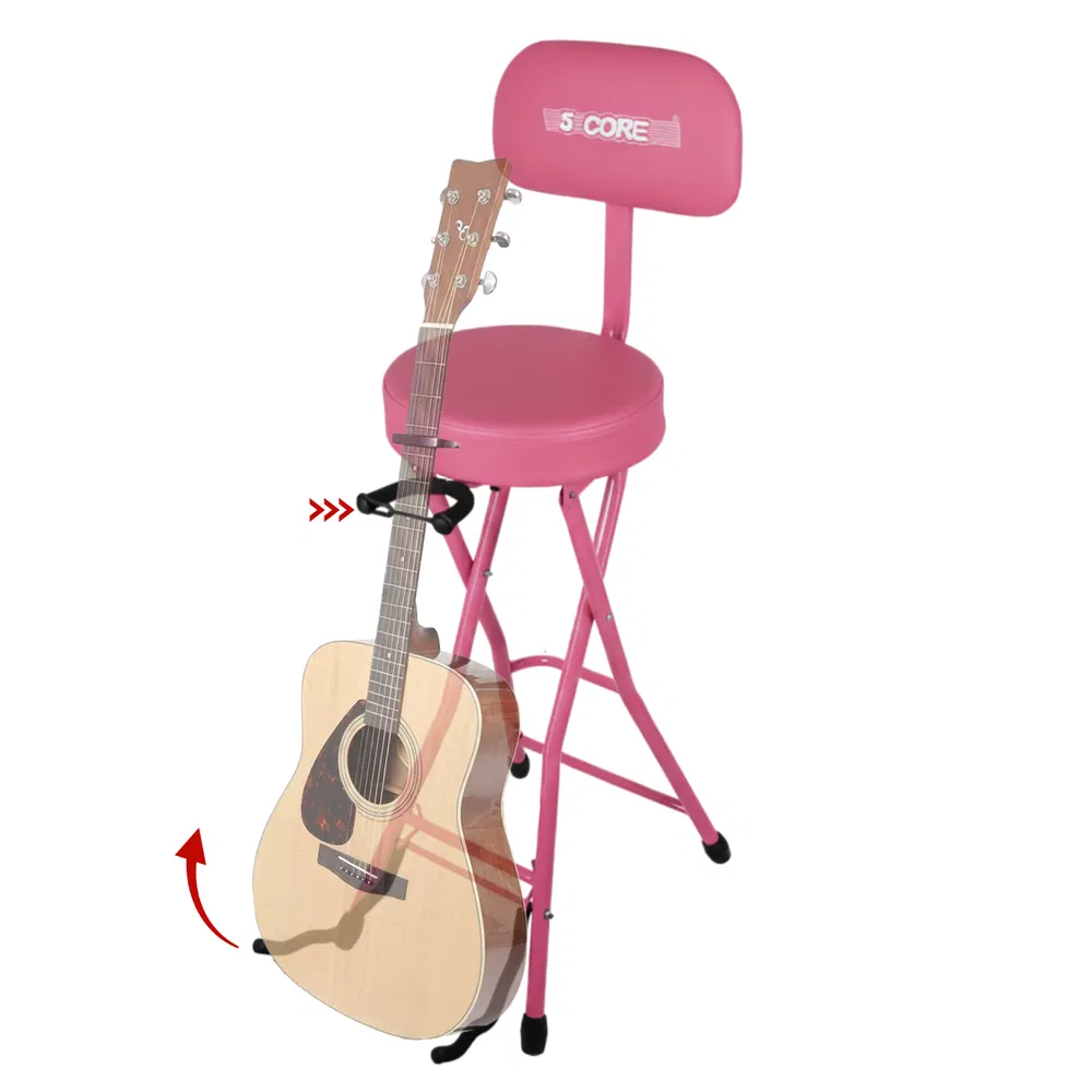 5Core Guitar Stool 3.15" Padded Chair w Backrest Foldable Music Seat Built in Foot Rest Guitar Stand image 19