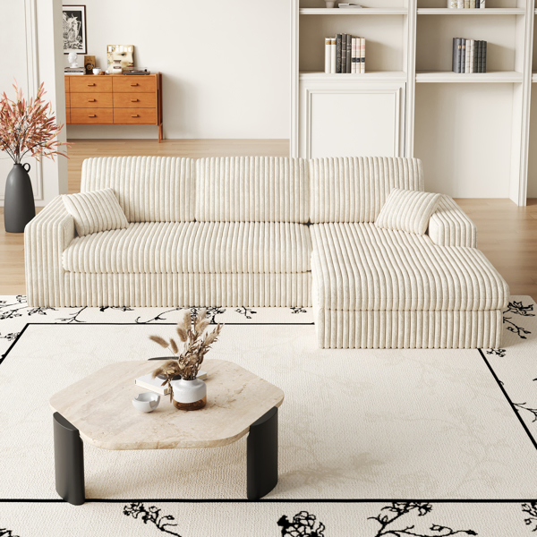 114.5'Modern Corduroy Modular foam Sofa, Recliner Seat reversible Sofa, 2in1 Sofa with Recliner and L-Shaped Sofa Combination with Three Cushion Neck Pillow Combination and Two Throw Pillows 2 package-33