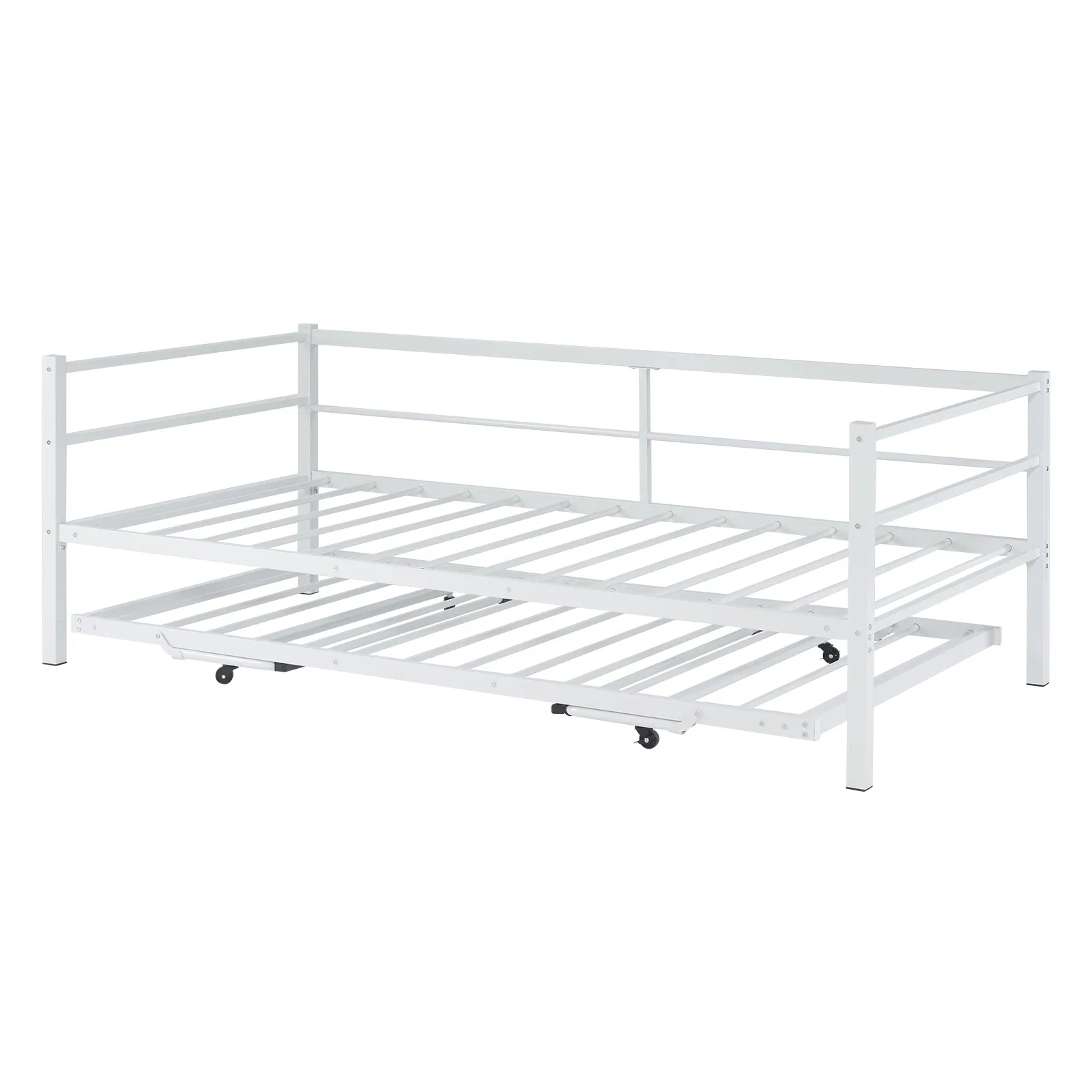 White Twin Size Metal Sofa Bed - Convertible Daybed with Pull-Out Trundle , Multi-Functional for Small… image 2