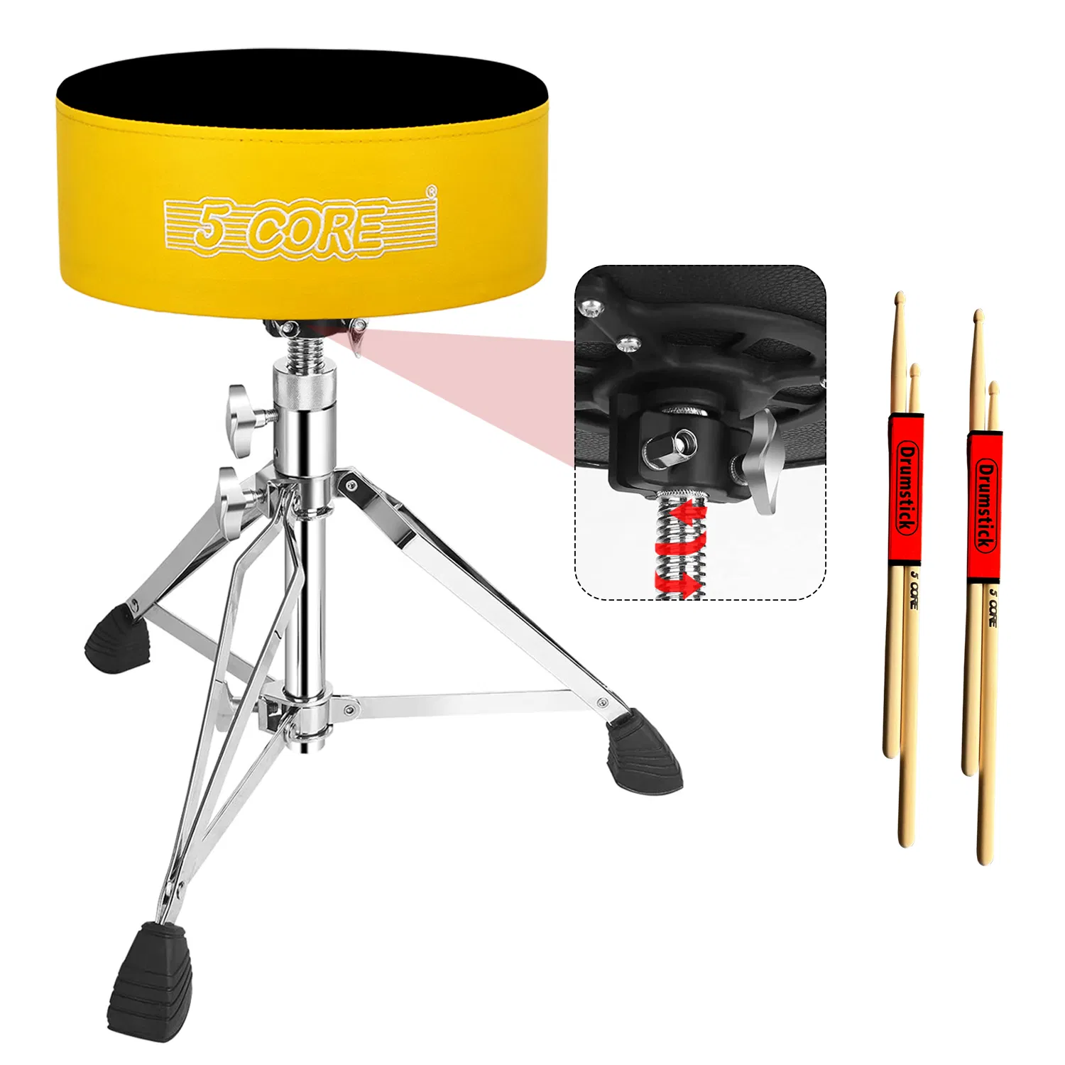 5 CORE Drum Throne Padded Guitar Stool Height Adjustable Heavy Duty Music Chair Seat Universal for Adults & Kids with Anti Slip Rubber Feet - DS CH BLK VEL HD