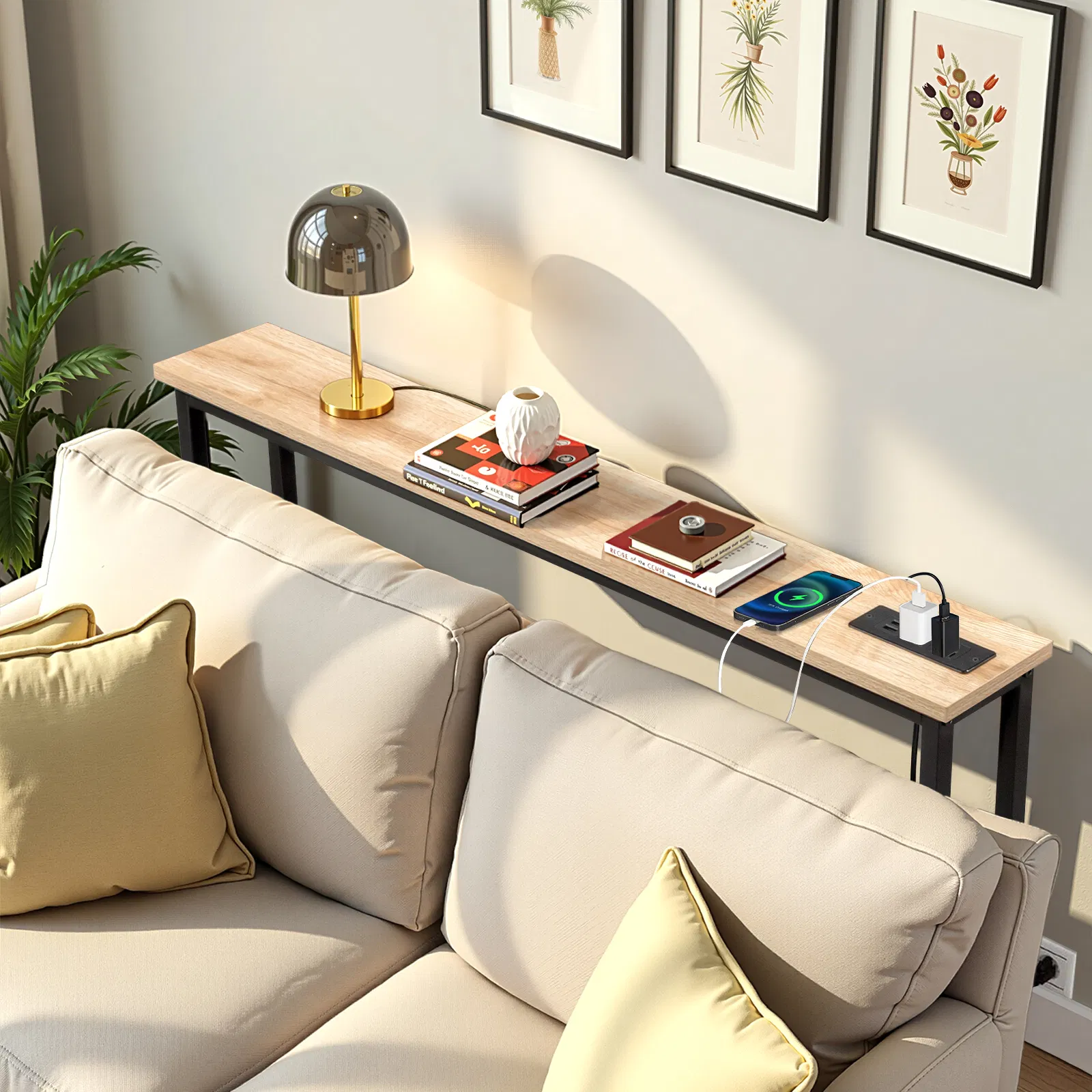 39.4" Narrow Console Sofa Table with Power Outlets and USB Ports, Skinny Couch Table with Metal Frame and… image 13