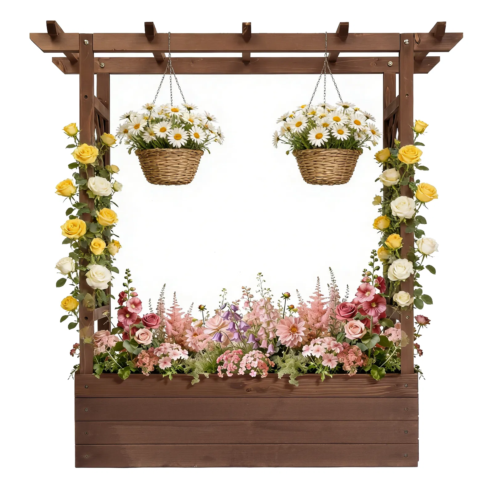 43.5*17.5*44.5 In Fir With Arched Lattice Raised Garden Bed Wooden Planting Frame Carbonized image 8