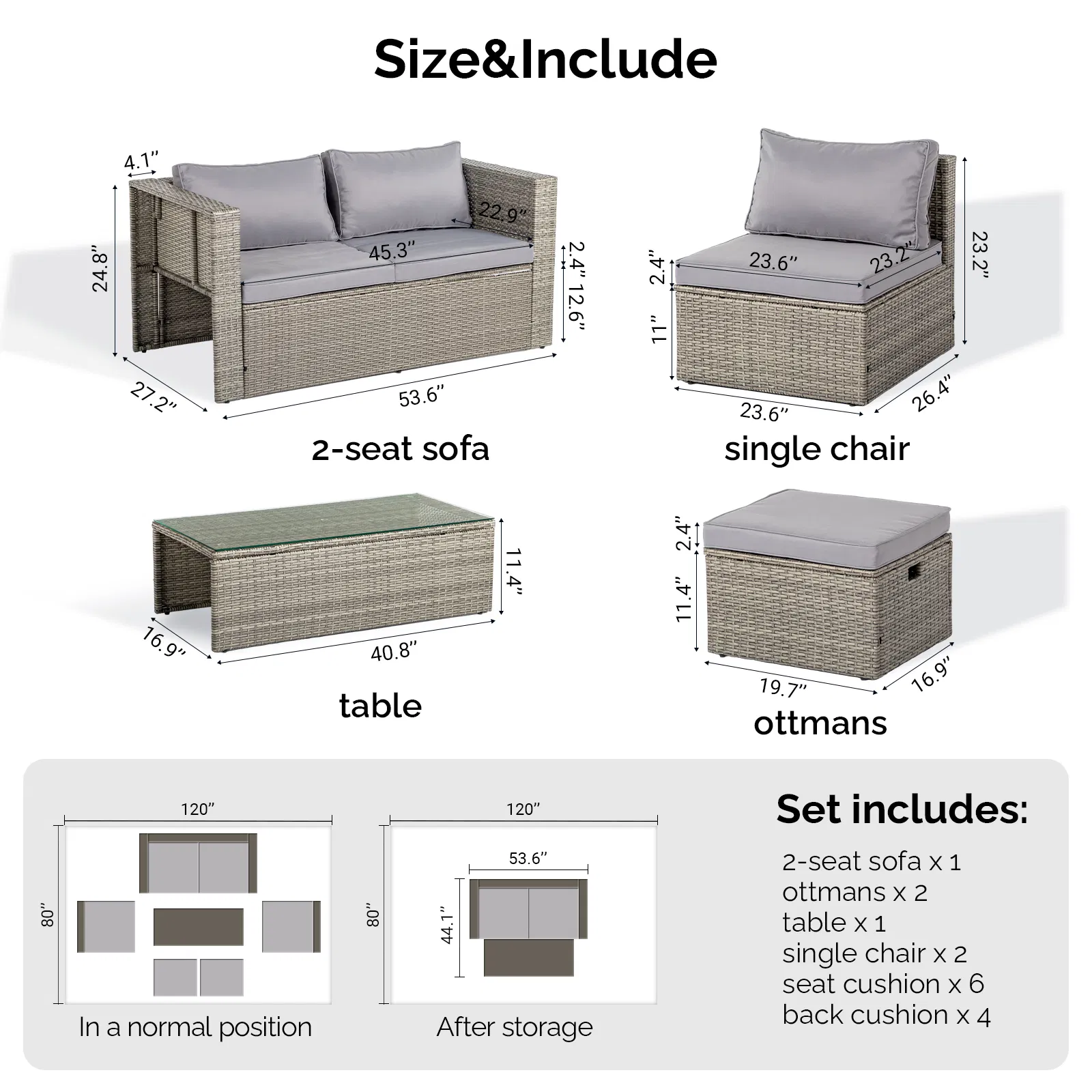 2pcs armless sofa + 2pcs footstool + 1pcs double sofa + 1pcs coffee table with storage, gray gradient… image 8