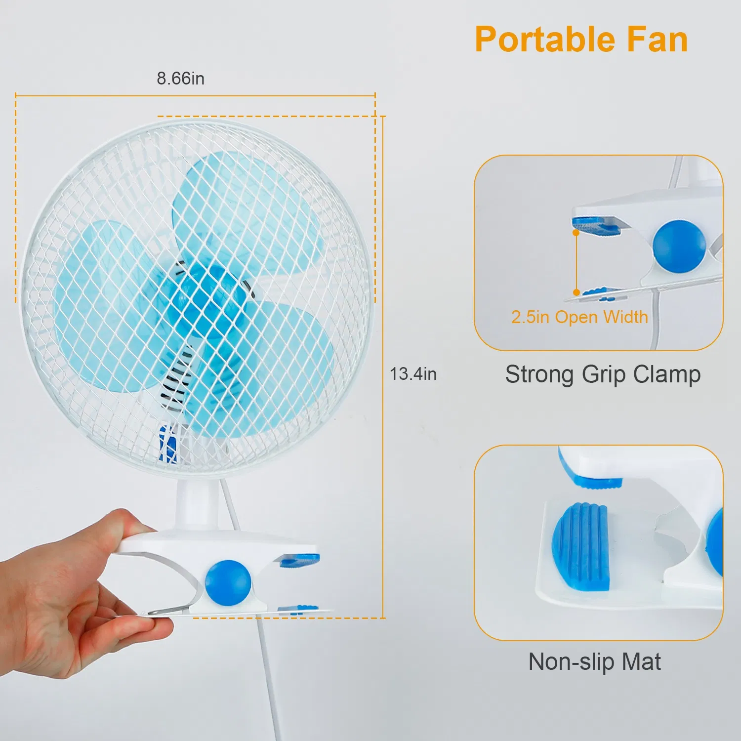 Clip On Fan 2 Speeds Quiet Clamp Fan Adjustable Tilt Auto Shaking Fan Wall Mount Personal Fan
