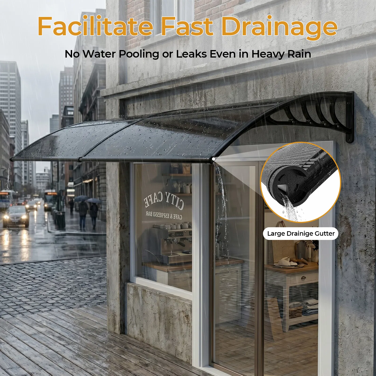 Awning for Door Entrance with Drainage Sink, 40x80 Inch Window Canopy Exterior, UV Rain Snow Protection… image 7
