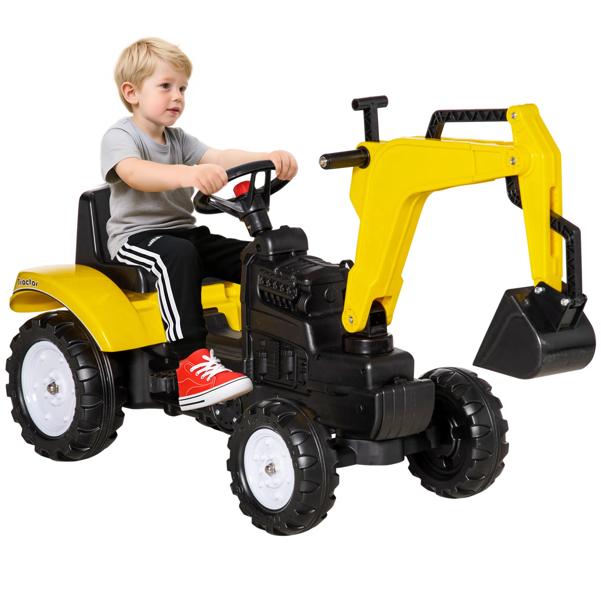 Ride on Tractor for Kids, Pedal Excavator Ride on Toy for 3 Year Old, Yellow