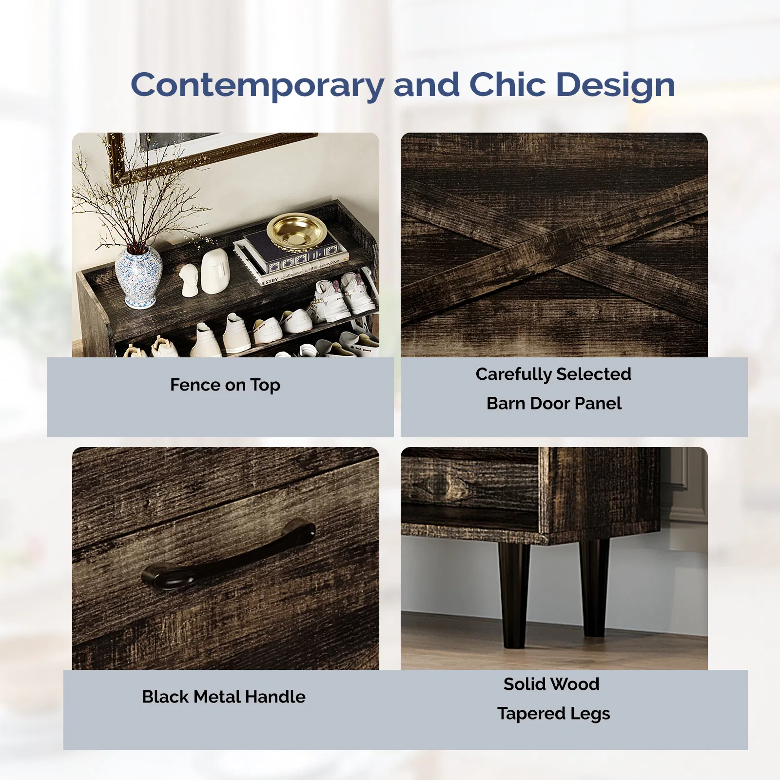 2-Drawer Top-Mounted Barn Door Shoe Cabinet Melamine Board Embossed MDF Shoe Cabinet 31.61*9.45*39.37in… image 6