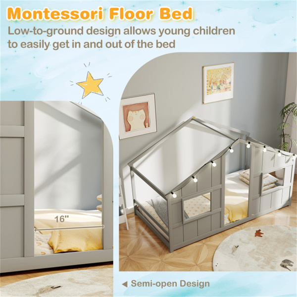 Twin-Size Kids House Gray Floor Bed- 82