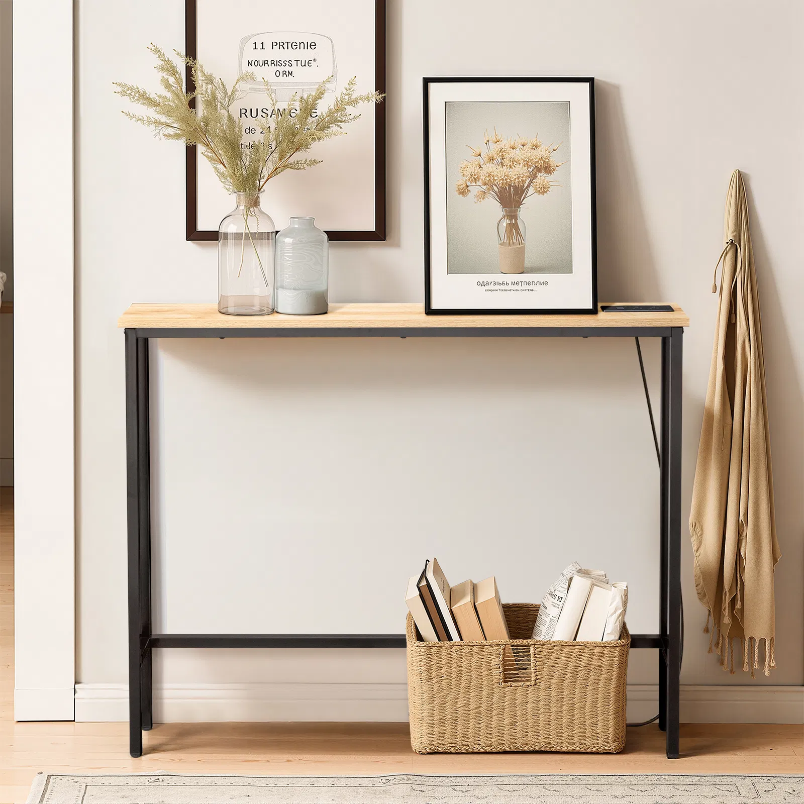 39.4" Narrow Console Sofa Table with Power Outlets and USB Ports, Skinny Couch Table with Metal Frame and… image 12