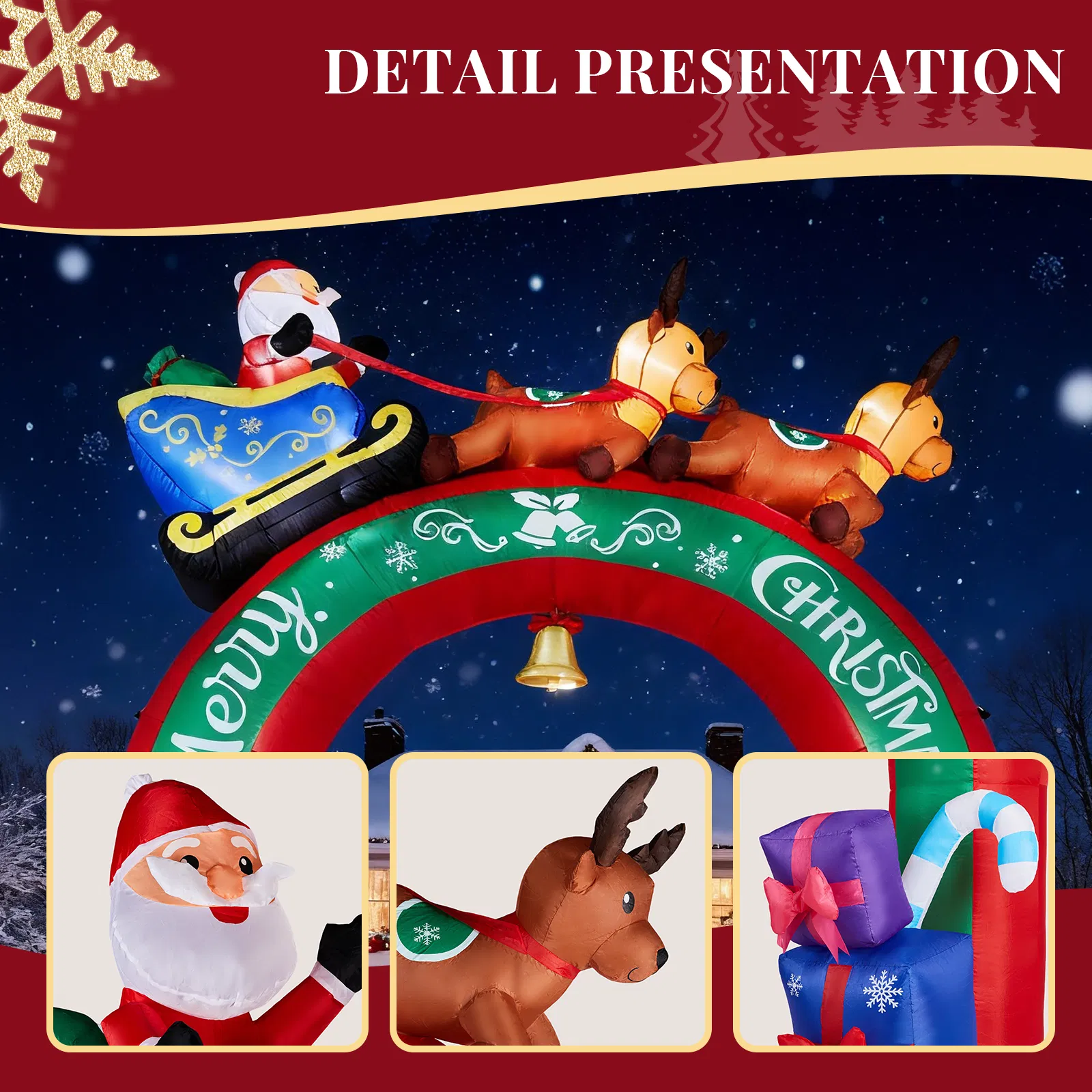 10FT Lighted Christmas Inflatable Archway, Inflatable Arch with Reindeer Pulling Santa's Sleigh, Blow Up… image 3