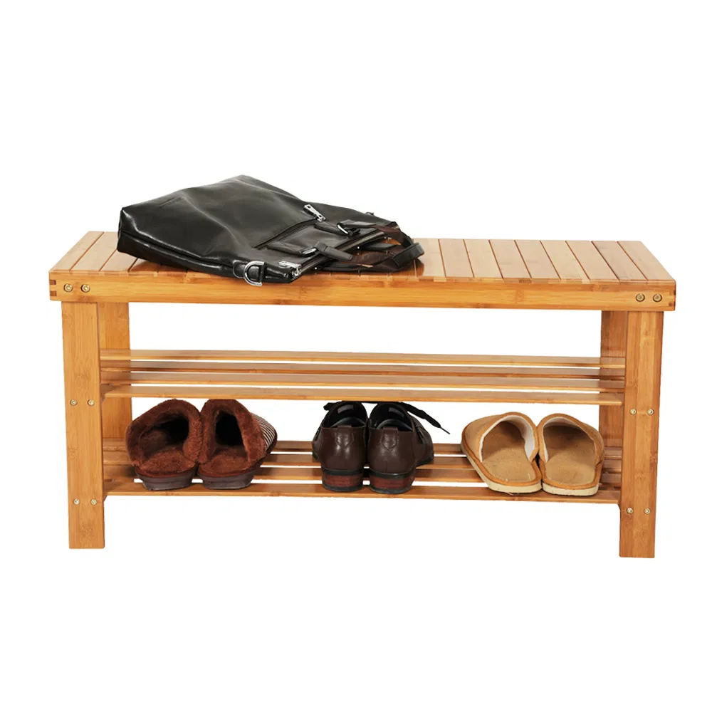 Bamboo 3-Tier Shoe Rack Stool, picture 2 of 6