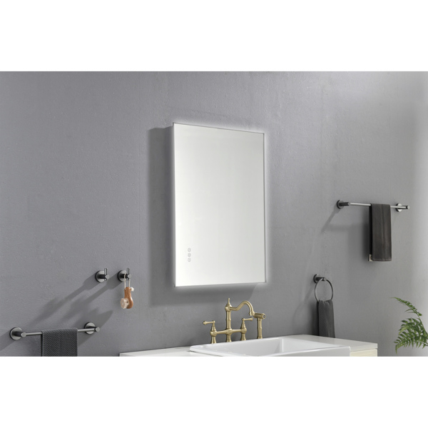 32x24 英寸 LED 背光浴室镜, 带金属框架, 壁挂式梳妆镜, 带智能触摸按钮, 防雾, 记忆功能, 3 种颜色, 无级调光化妆镜(水平/垂直)-16