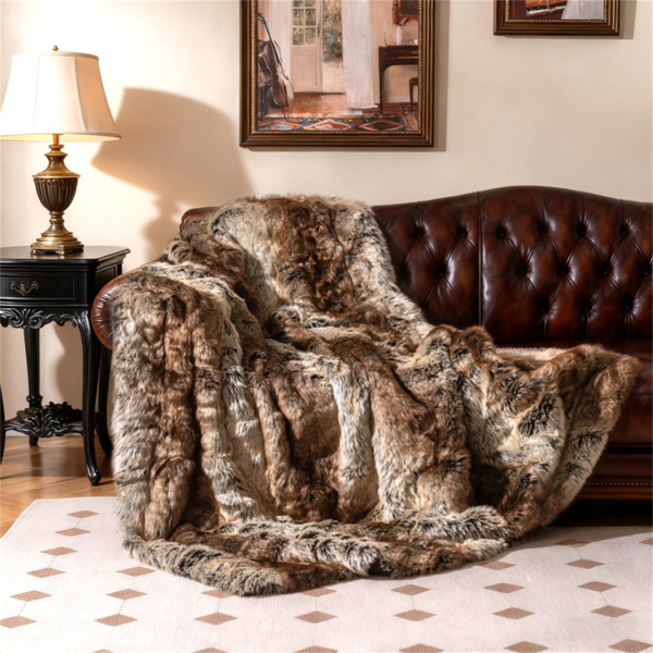 Coffee 760GSM Faux Raccoon Fur Throw Blanket 60