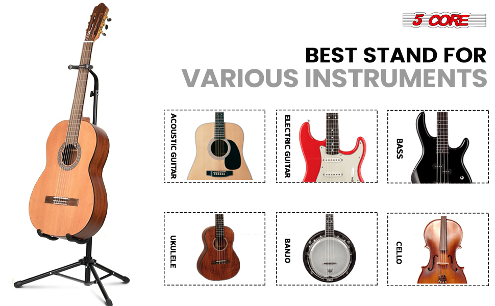 5 Core Guitar Stand Floor Adjustable Heavy Duty w Neck Holder for Acoustic Electric Classic Bass image 17