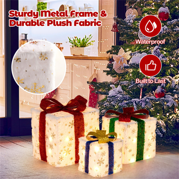 Christmas LED Gift Decor - 3 Stackable Boxes, Sturdy Waterproof Design, Fireplace/Tree/Porch Display-19