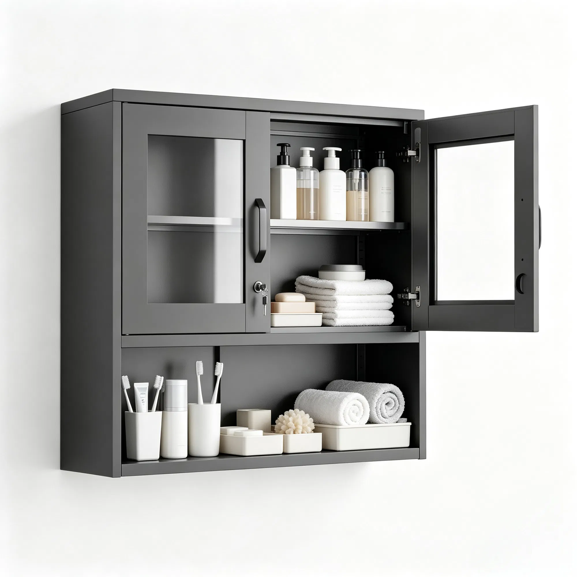 Steel 31.50" 31.50" 11.81" wall cabinet (without lights), steel display case, black image 10