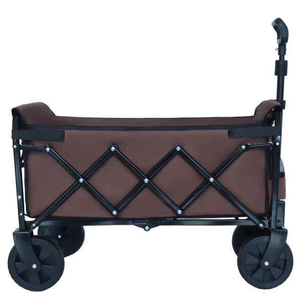 Expandable Dual-Layer Utility Wagon with 100% Extra Space - Grocery Cart for Camping, Shopping, Sports, Gardening, Fishing, Supports 225lbs, Brown -30