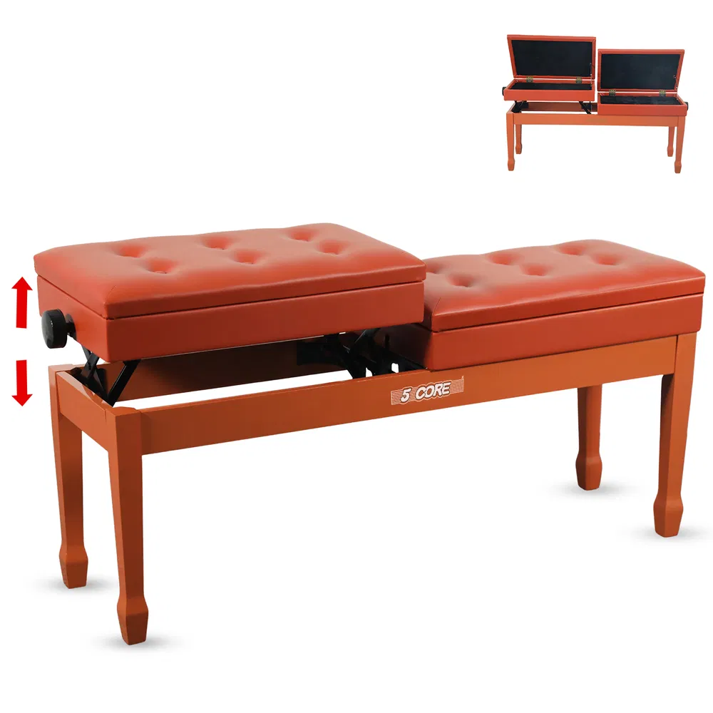 5 Core Duet Piano Bench 3.5 Inch Padded Cushioned Stool Wooden Heavy Duty Musician Chair w Storage - PNB…