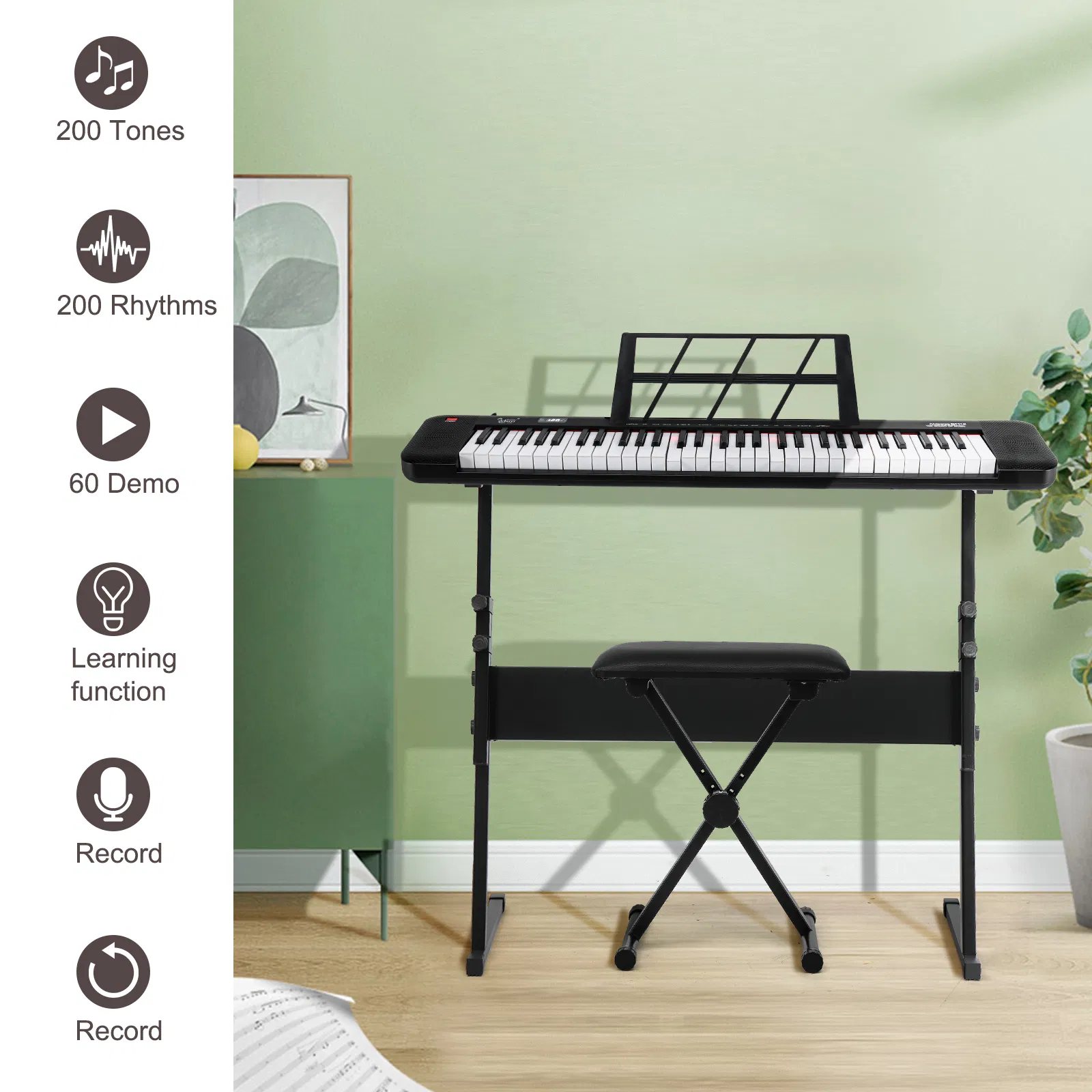 [Do Not Sell on Amazon] GEP-109 61 Key Lighting Keyboard with Piano Stand, Piano Bench, Built In… image 7